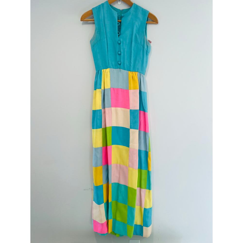 1970s Vintage Maxi Patchwork Dress Bold Bright Colors New York Designer - Picture 3 of 14